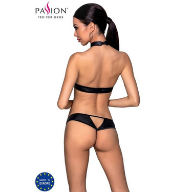 Completo seducente in ecopelle con top e perizoma cut-out